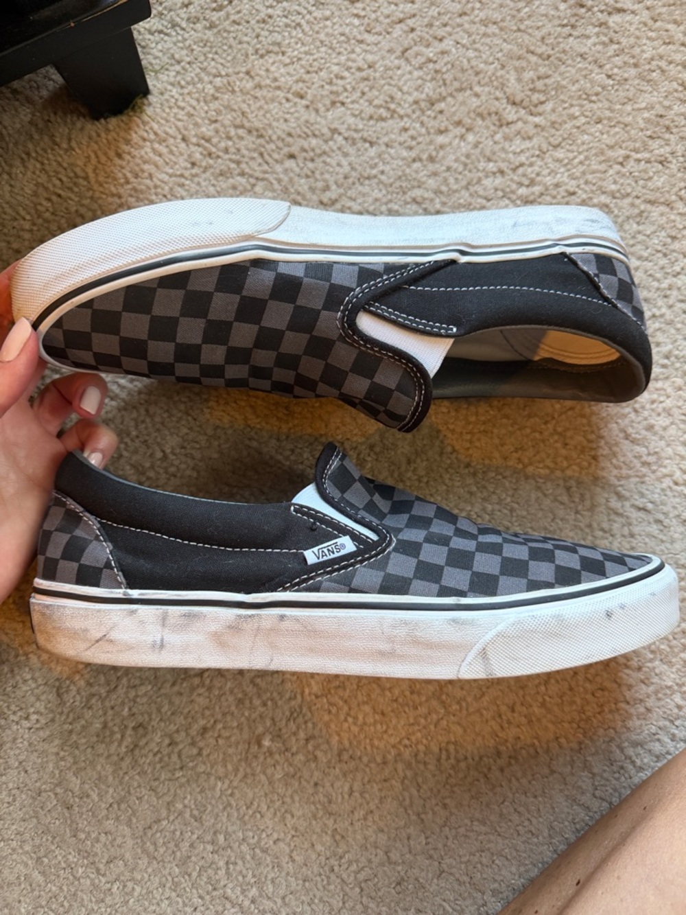 Vans Men's Gray and Black Checkered Slip-On Sneakers - Picture 3 of 9